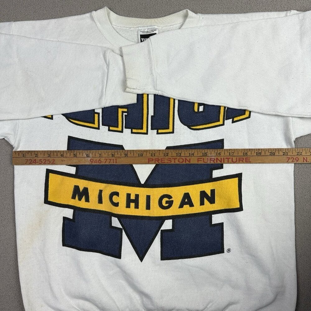 Tultex Vintage White and Navy Michigan Wolverines Sweatshirt Large - Picture 5 of 7